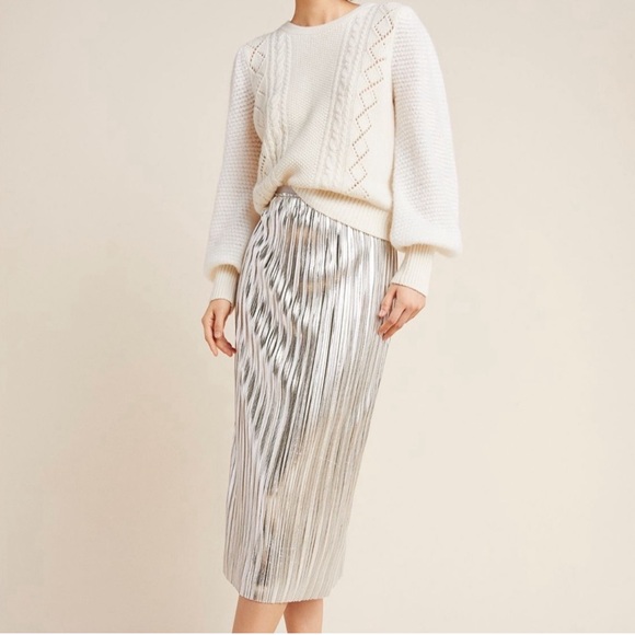 Maeve Silver Pleated Midi Skirt - Picture 1 of 4
